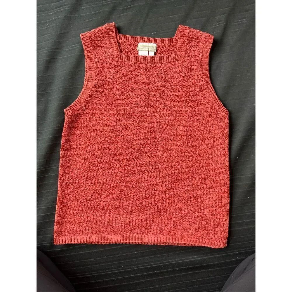 Coldwater Creek Rust Knit Sweater Vest Sleeveless Textured L
